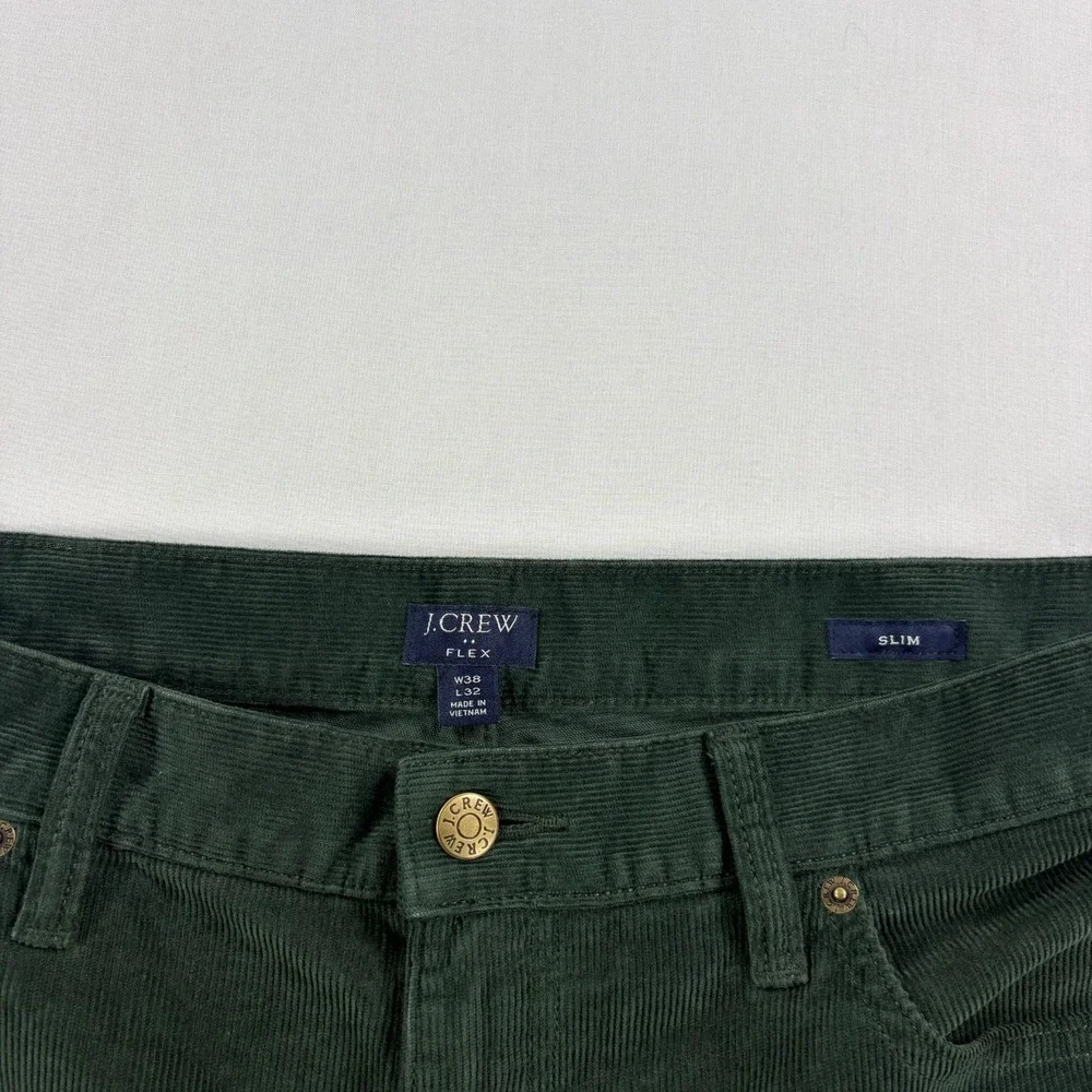 J Crew Corduroy Pants Mens 38x32 Green Chino Slim Fit Stretch Preppy Casual
